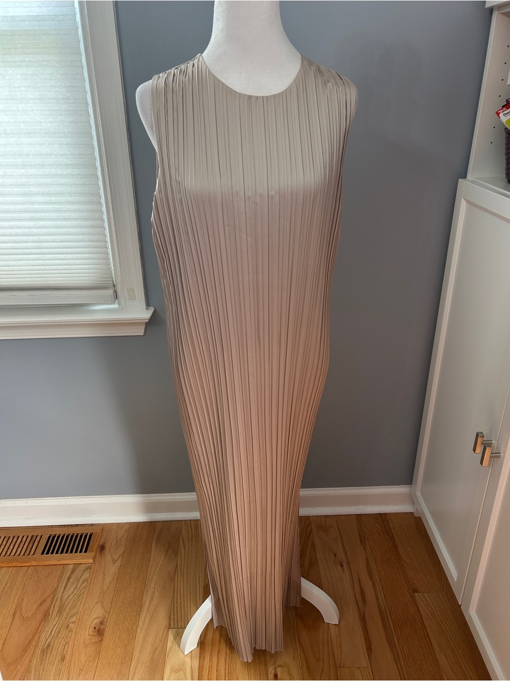 AllSaints Vittoria Beige Pleated Sleeveless Maxi Dress Side Slit Large